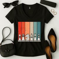 Retro Chess Pieces Women's V-Neck T-Shirt