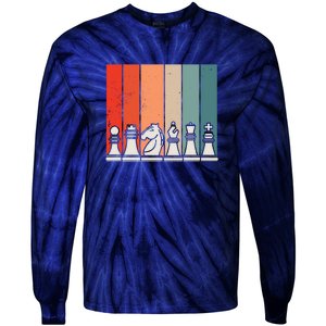 Retro Chess Pieces Tie-Dye Long Sleeve Shirt