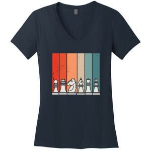 Retro Chess Pieces Women's V-Neck T-Shirt