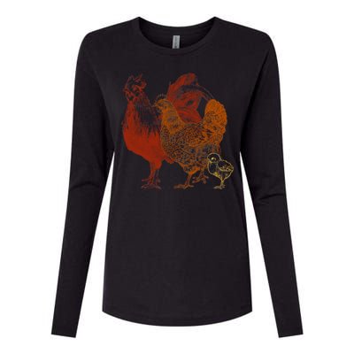 Retro Chickens Womens Cotton Relaxed Long Sleeve T-Shirt