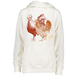 Retro Chickens Womens Funnel Neck Pullover Hood