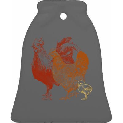 Retro Chickens Ceramic Bell Ornament