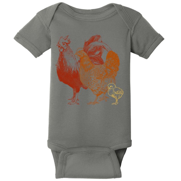 Retro Chickens Baby Bodysuit