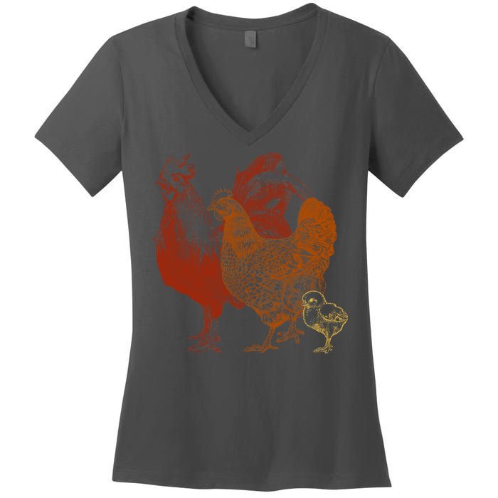 Retro Chickens Women's V-Neck T-Shirt