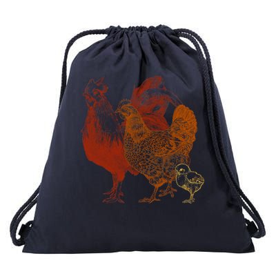 Retro Chickens Drawstring Bag