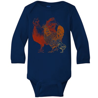 Retro Chickens Baby Long Sleeve Bodysuit