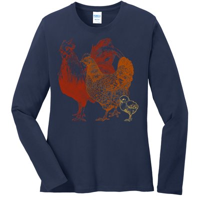 Retro Chickens Ladies Long Sleeve Shirt