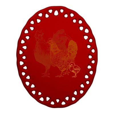 Retro Chickens Ceramic Oval Ornament