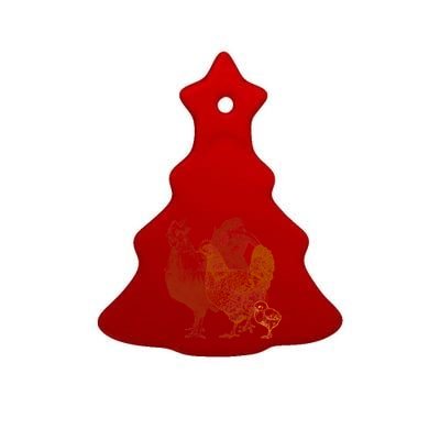 Retro Chickens Ceramic Tree Ornament