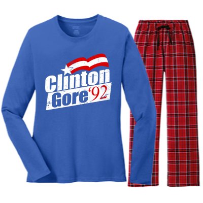 Retro Clinton Gore 1992 Election Women's Long Sleeve Flannel Pajama Set 