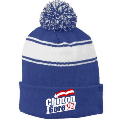 Retro Clinton Gore 1992 Election Stripe Pom Pom Beanie