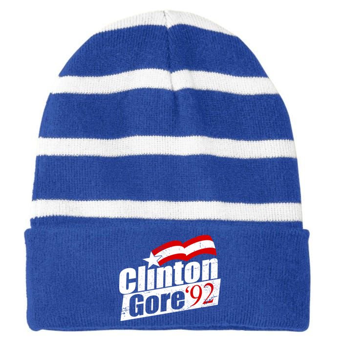 Retro Clinton Gore 1992 Election Striped Beanie with Solid Band