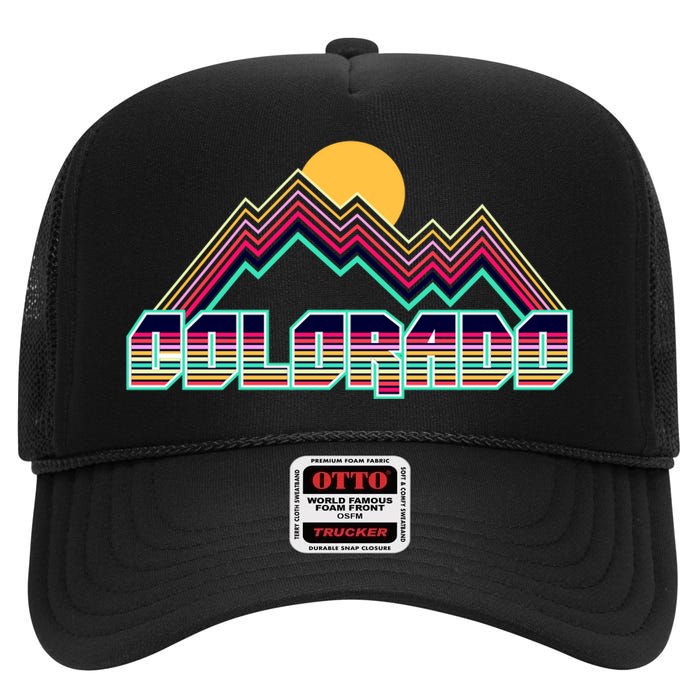 Retro Colorado Mountain Logo High Crown Mesh Back Trucker Hat