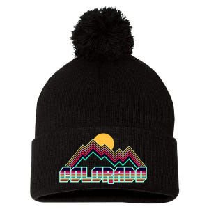 Retro Colorado Mountain Logo Pom Pom 12in Knit Beanie