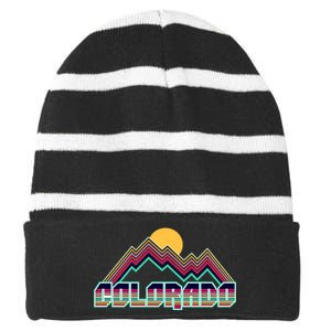 Retro Colorado Mountain Logo Striped Beanie with Solid Band