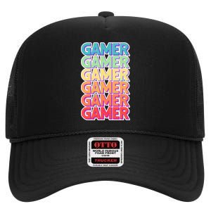 Retro Colorful Gamer High Crown Mesh Back Trucker Hat