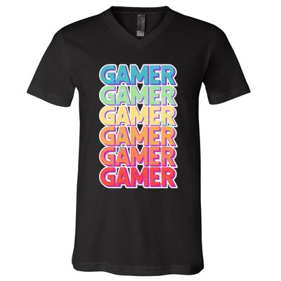 Retro Colorful Gamer V-Neck T-Shirt