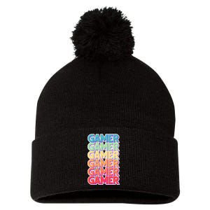 Retro Colorful Gamer Pom Pom 12in Knit Beanie