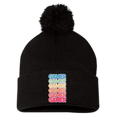 Retro Colorful Gamer Pom Pom 12in Knit Beanie