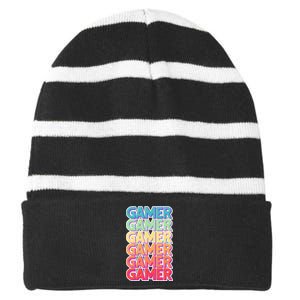 Retro Colorful Gamer Striped Beanie with Solid Band