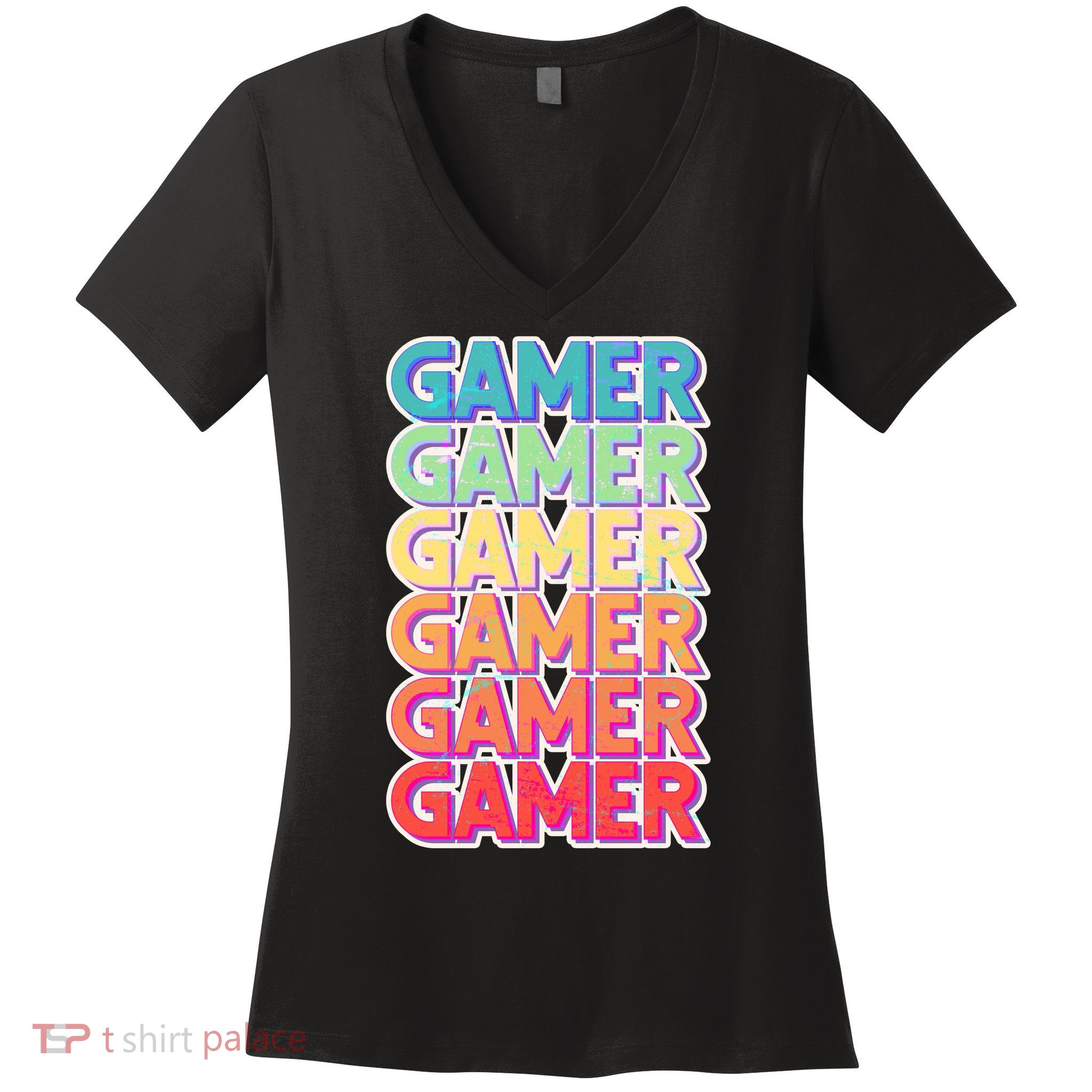 Retro Colorful Gamer Women's V-Neck T-Shirt
