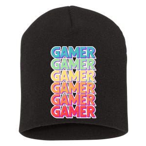 Retro Colorful Gamer Short Acrylic Beanie