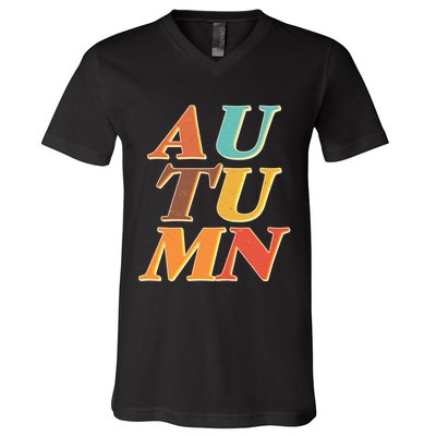 Retro Colors Autumn Letters  V-Neck T-Shirt