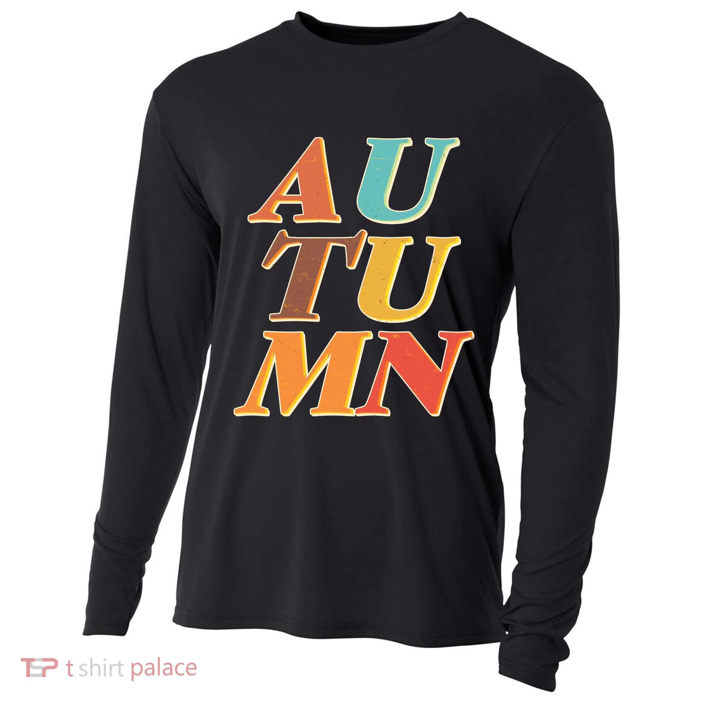 Retro Colors Autumn Letters  Cooling Performance Long Sleeve Crew