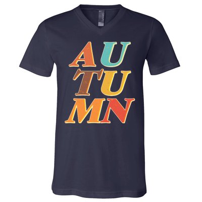 Retro Colors Autumn Letters  V-Neck T-Shirt