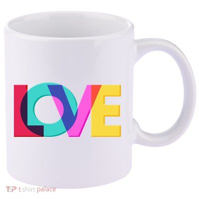 Retro Colors Love 11oz C Handle Ceramic Mug