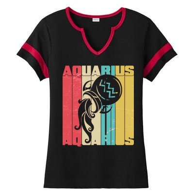 Retro Colors Zodiac Aquarius Ladies Halftime Notch Neck Tee