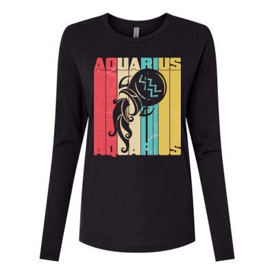 Retro Colors Zodiac Aquarius Womens Cotton Relaxed Long Sleeve T-Shirt