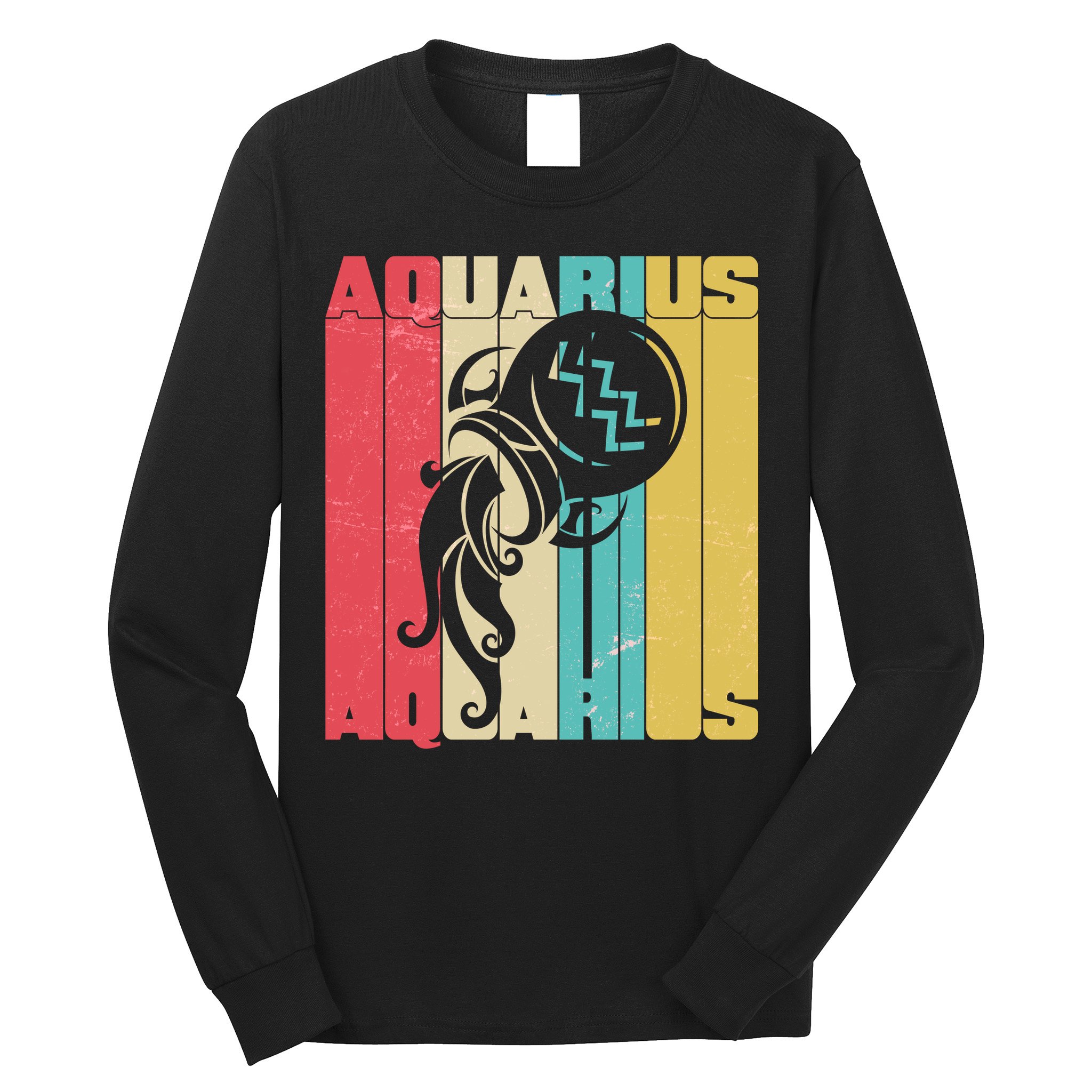 Retro Colors Zodiac Aquarius Long Sleeve Shirt