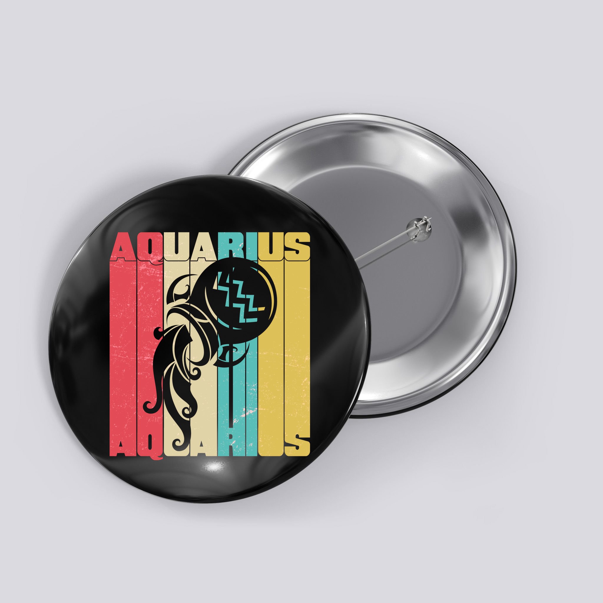 Retro Colors Zodiac Aquarius Button