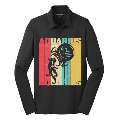 Retro Colors Zodiac Aquarius Silk Touch Performance Long Sleeve Polo