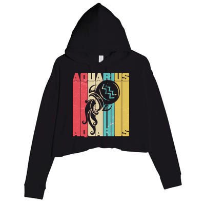 Retro Colors Zodiac Aquarius Crop Fleece Hoodie