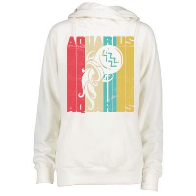 Retro Colors Zodiac Aquarius Womens Funnel Neck Pullover Hood