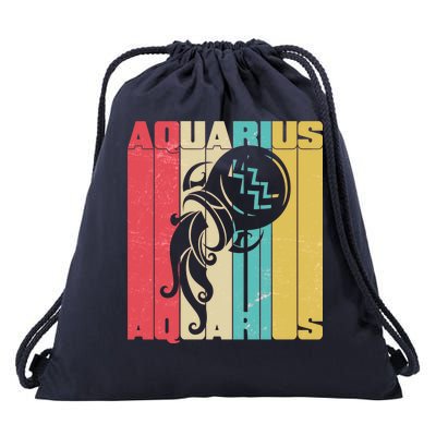 Retro Colors Zodiac Aquarius Drawstring Bag