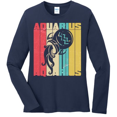 Retro Colors Zodiac Aquarius Ladies Long Sleeve Shirt