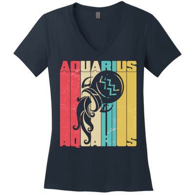 Retro Colors Zodiac Aquarius Women's V-Neck T-Shirt