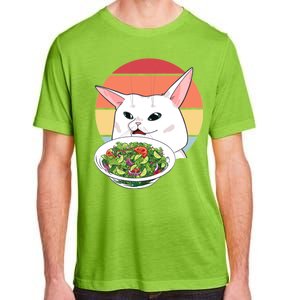 Retro Confused Cat At Dinner Table Meme Adult ChromaSoft Performance T-Shirt