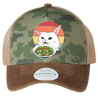 Retro Confused Cat At Dinner Table Meme Legacy Tie Dye Trucker Hat