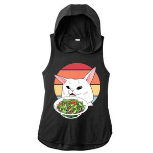 Retro Confused Cat At Dinner Table Meme Ladies PosiCharge Tri-Blend Wicking Draft Hoodie Tank