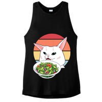 Retro Confused Cat At Dinner Table Meme Ladies PosiCharge Tri-Blend Wicking Tank