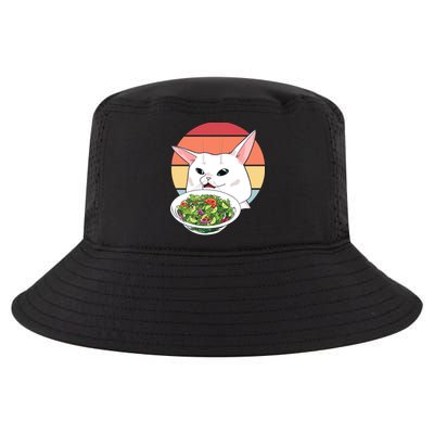 Retro Confused Cat At Dinner Table Meme Cool Comfort Performance Bucket Hat