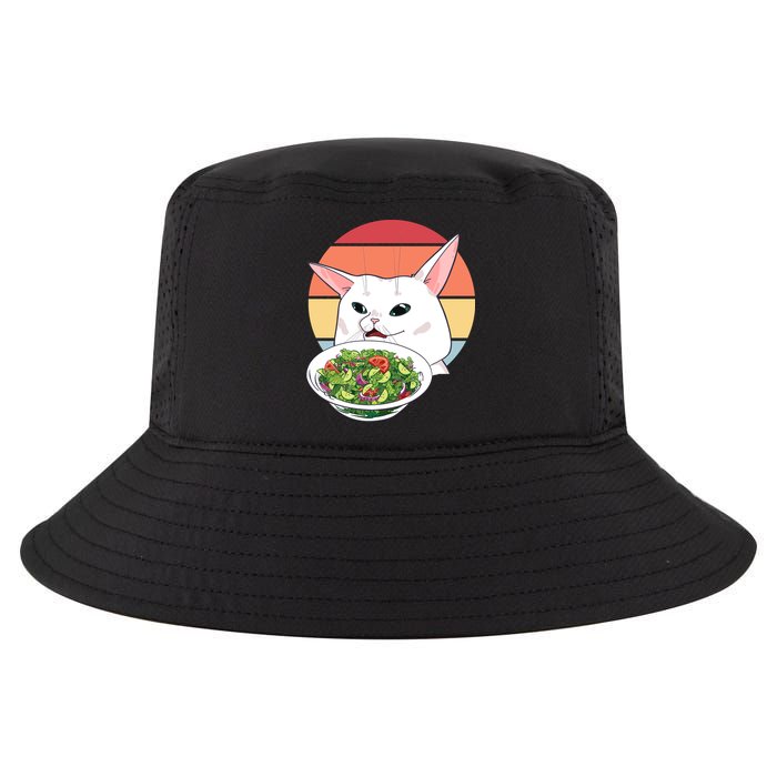 Retro Confused Cat At Dinner Table Meme Cool Comfort Performance Bucket Hat
