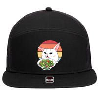 Retro Confused Cat At Dinner Table Meme 7 Panel Mesh Trucker Snapback Hat