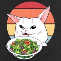 Retro Confused Cat At Dinner Table Meme 7 Panel Mesh Trucker Snapback Hat