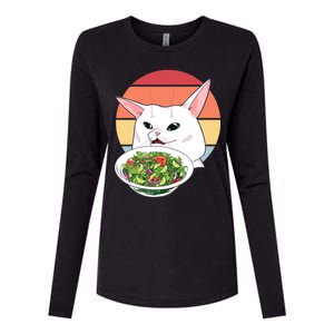 Retro Confused Cat At Dinner Table Meme Womens Cotton Relaxed Long Sleeve T-Shirt