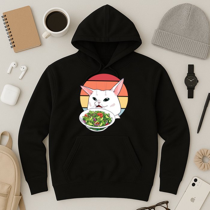 Retro Confused Cat At Dinner Table Meme Hoodie